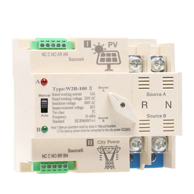 Commutateur automatique de transfert de vacarme d'AC220V picovolte du rail 2P 63A énergie solaire d'ATS de double